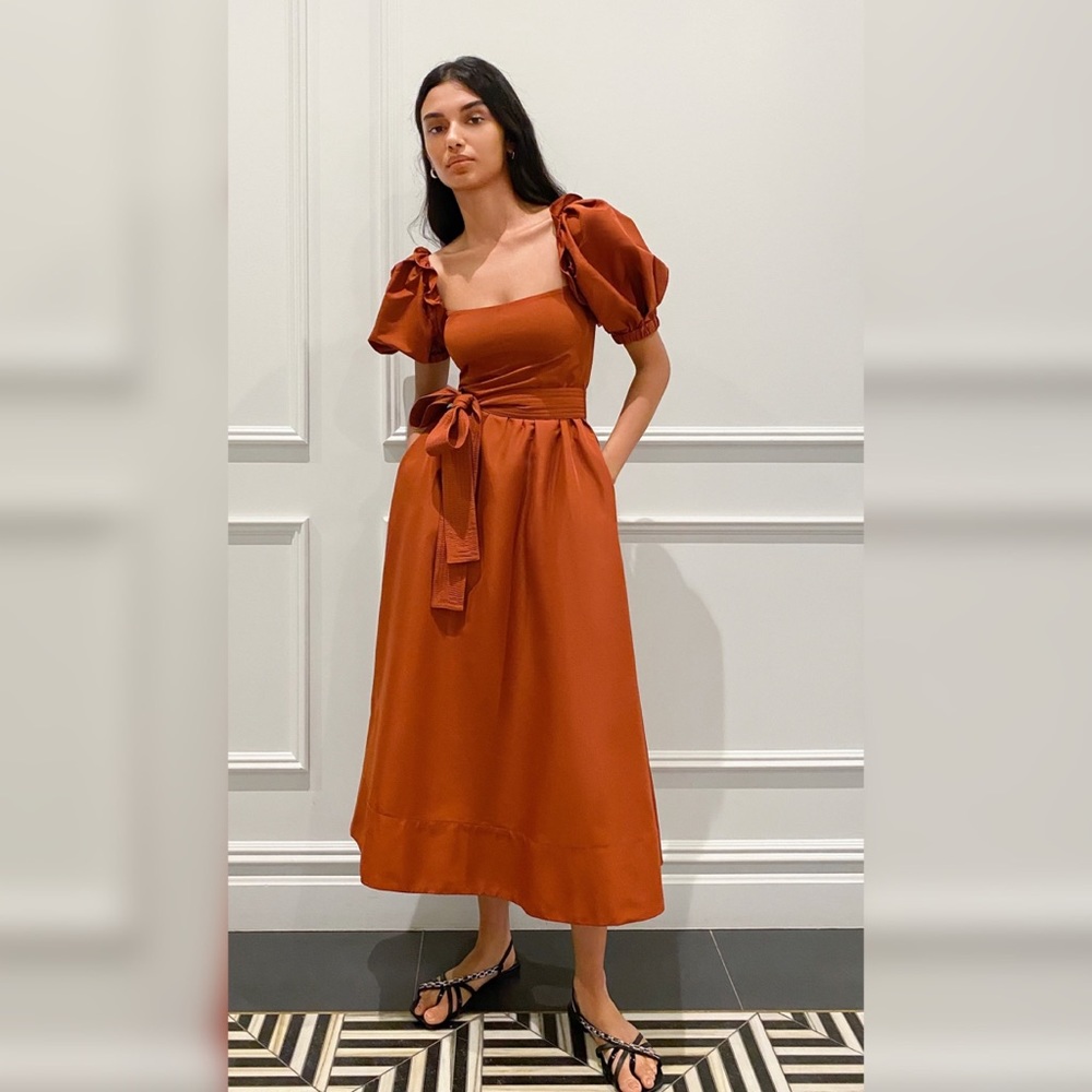 Self Portrait -Rust Taffeta Midi dress